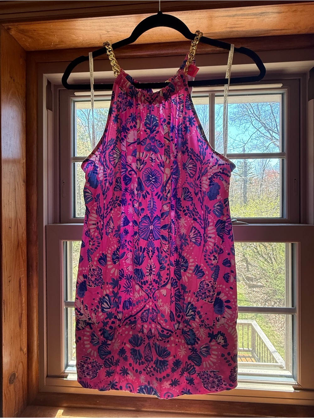 Lilly Pulitzer Pink and Blue Floral Halter with Gold Chain Straps
